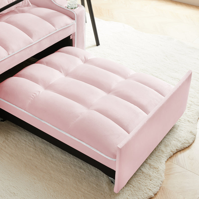 3-in-1 Sofa Bed, Convertible Sleeper Chair Sofa Bed Adjustable Pull Out Sleeper Chair Bed Multi-Pockets Folding Sofa Bed for Living Room Bedroom Small Space (Pink)