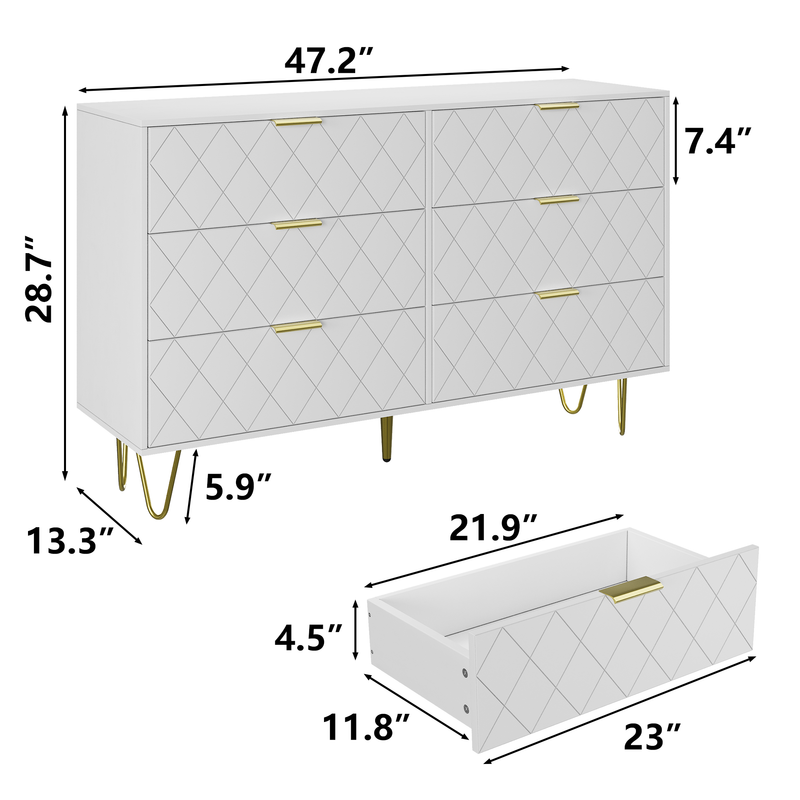 Walker Edison | Modern White 6 Drawers Bedroom Dresser