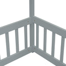Double Twin House-Style Floor Bed with Fence, Guardrails, without door, Grey(Old Sku:W504P143316)