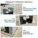 A rectangular modern and fashionable coffee table with tempered glass tabletop and black MDF legs. Suitable for living room.47.2"x25.5"x18"