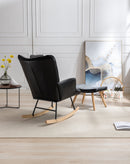 35.5 inch Rocking Chair with Footrest, Soft Houndstooth Fabric Leather Fabric Rocking Chair for Nursery, Comfy Wingback Glider Rocker with Safe Solid Wood Base for Living Room Bedroom Balcony (black)