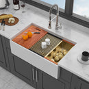 Workstation Single Bowl, Apron Front Kitchen Sink - White by HouseOfZazla