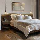 Queen Size Platform Bed Frame With Live Edge Headboard, Built In Nightstands - Dark Brown by HouseOfZazla