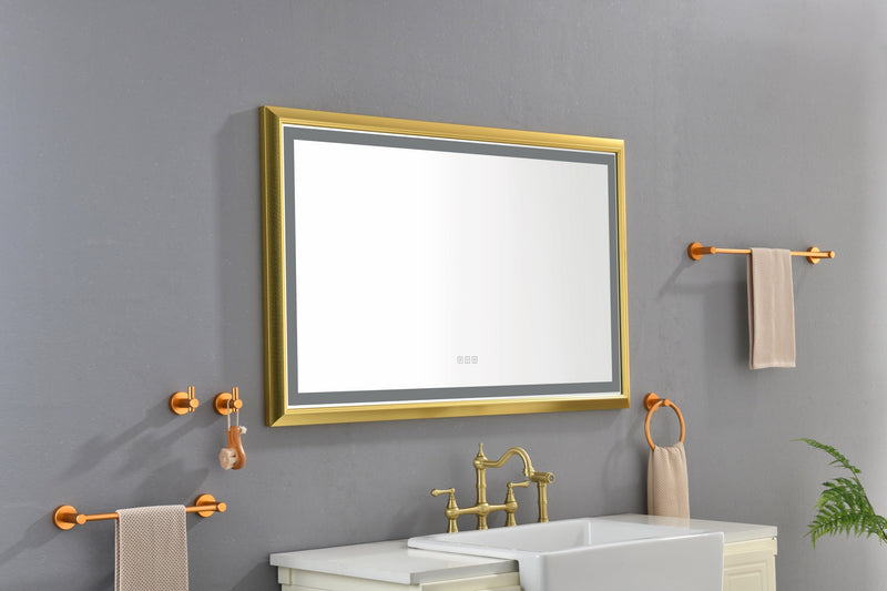 48 in. W x 30 in. H Oversized Rectangular Gold Framed LED Mirror Anti-Fog Dimmable Wall Mount Bathroom Vanity Mirror Wall Mirror Kit For Gym And Dance Studio