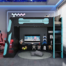Full Size Wood Loft Bed with Desk, Multi-storage Shelves and RGB Light
