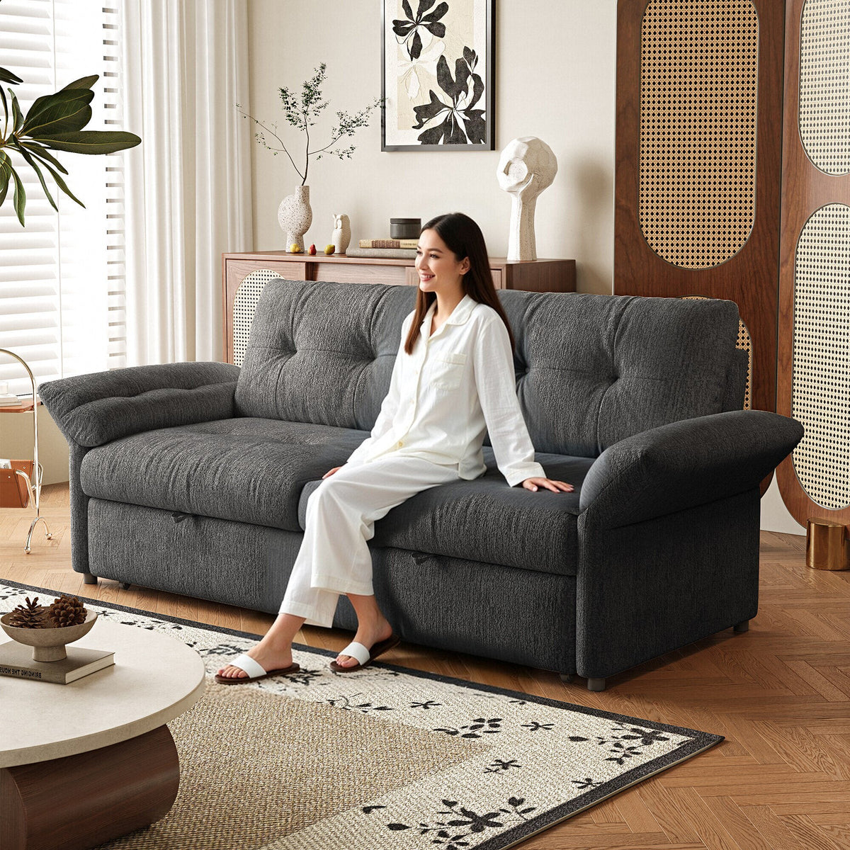 Multi-Functional Sofa Bed - 81.5 Inch Plush Chenille Sofa, photo 2 of 10