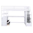 Loft Bed With Desk, Shelves, 2 Drawers, Storage Staircase