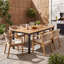 7 Piece Outdoor Dining Set With Table And 6 Chairs - Beige / Brown Mix / Light Teak / Teak by HouseOfZazla