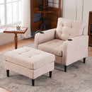 Upholstered Armchair And Storage Ottoman Set, Comfortable Single Sofa With Cup Holders And Tufted Detailing, Ideal For Living Room Or Bedroom by HouseOfZazla