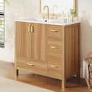 36" Bathroom Vanity, 2 Soft Close Doors, 4 Soft Close Drawers, Adjustable Shelf, Storage Cabinet - Acacia Wood by HouseOfZazla