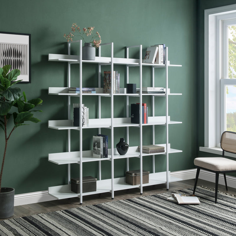 5 Tier Bookcase Home Office Open Bookshelf, Vintage Industrial Style Shelf with Metal Frame, MDF Board