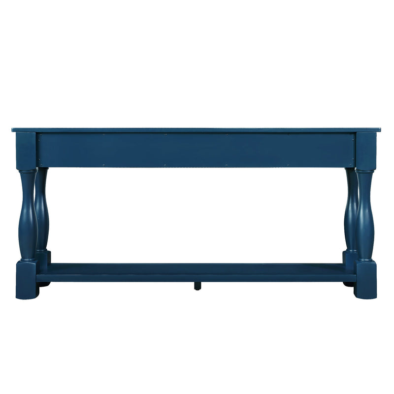 63inch Long Wood Console Table with 3 Drawers and 1 Bottom Shelf for Entryway Hallway Easy Assembly Extra-thick Sofa Table(Navy Blue)