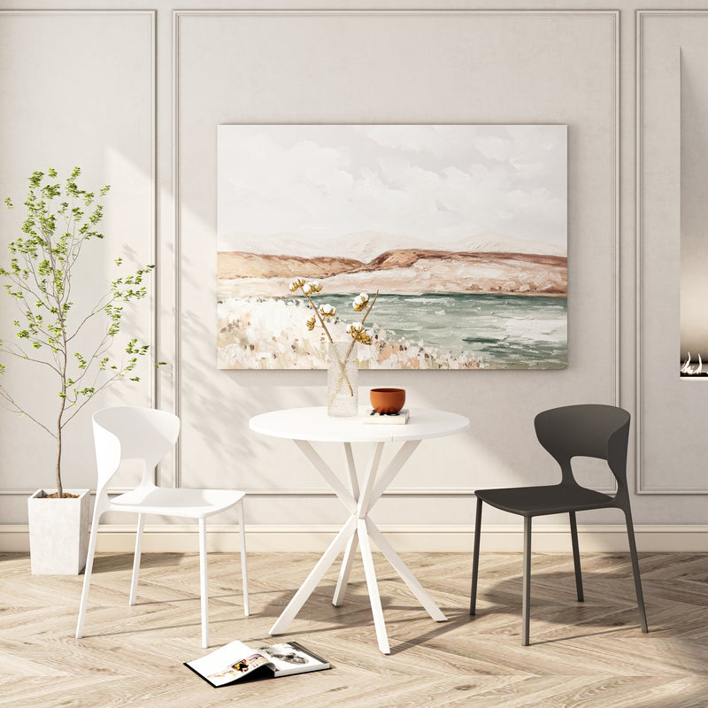 31.5" Modern Round Dining Table with Crossed Legs,White Occasional Table, Two Piece Detachable Table Top, Matte Finish Iron Legs