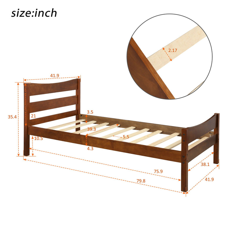 Twin Size Platform Bed With Headboard And Wooden Slat Support, photo 6 of 7