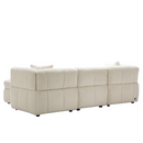 87.7" Sectional Sofa Cozy Teddy Fleece Fabric Sectional Sofa Couch with Two USB Ports a Movable Storage Ottoman and Two Lumbar Pillows for Living Room, Creamy White