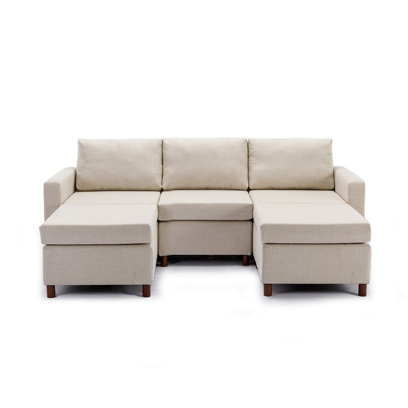 3 Seat Module Sectional Sofa Couch With 2 Ottoman for living room,Seat Cushion and Back Cushion Non-Removable and Non-Washable,Cream