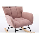 Modern Nursery Rocking Chair Upholstered Glider Chair with High Backrest Rocker Accent Armchair with Solid Wood Legs for Nursery Bedroom Living Room Teddy(Pink)