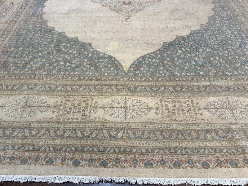 Palace Size Pak Persian Rug 12x18, Haji Jalili Design, Pakistani Carpet, Oat and Light Blue, Fine 260 KPSI