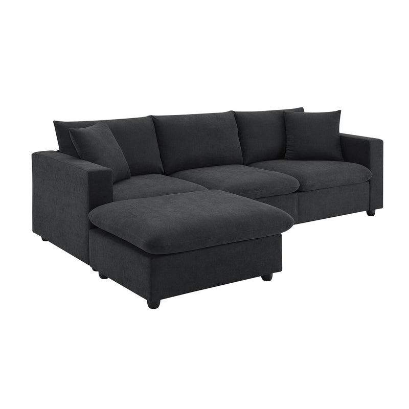 Walker Edison | Chenille Black Modern L-shape Sectional Sofa Ottoman