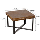31.3"Modern Retro Splicing Square Coffee Table, Fir Wood Table Top with Cross Legs Metal Base (Set of 2 pcs)