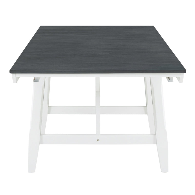 6-Piece Classic Dining Table Set, Rectangular Extendable Dining Table with two 12"W Removable Leaves and 4 Upholstered Chairs & 1 Bench for Dining Room (Gray+White)