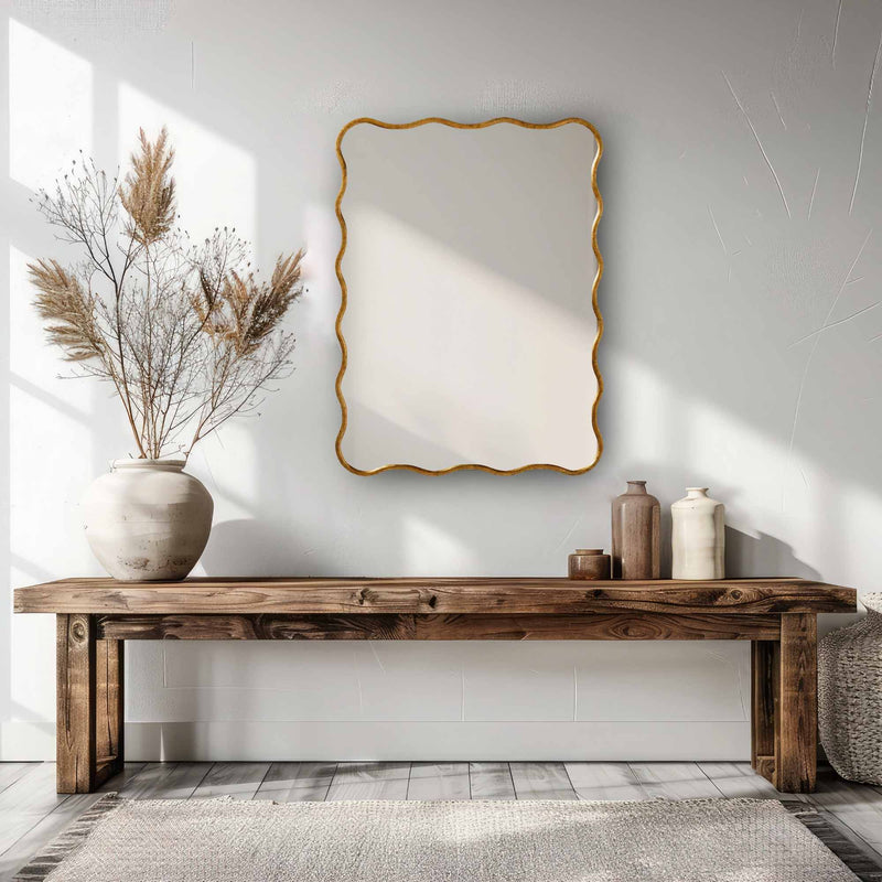 Wavy Mirror - Rectangular Antique Brass Mirror