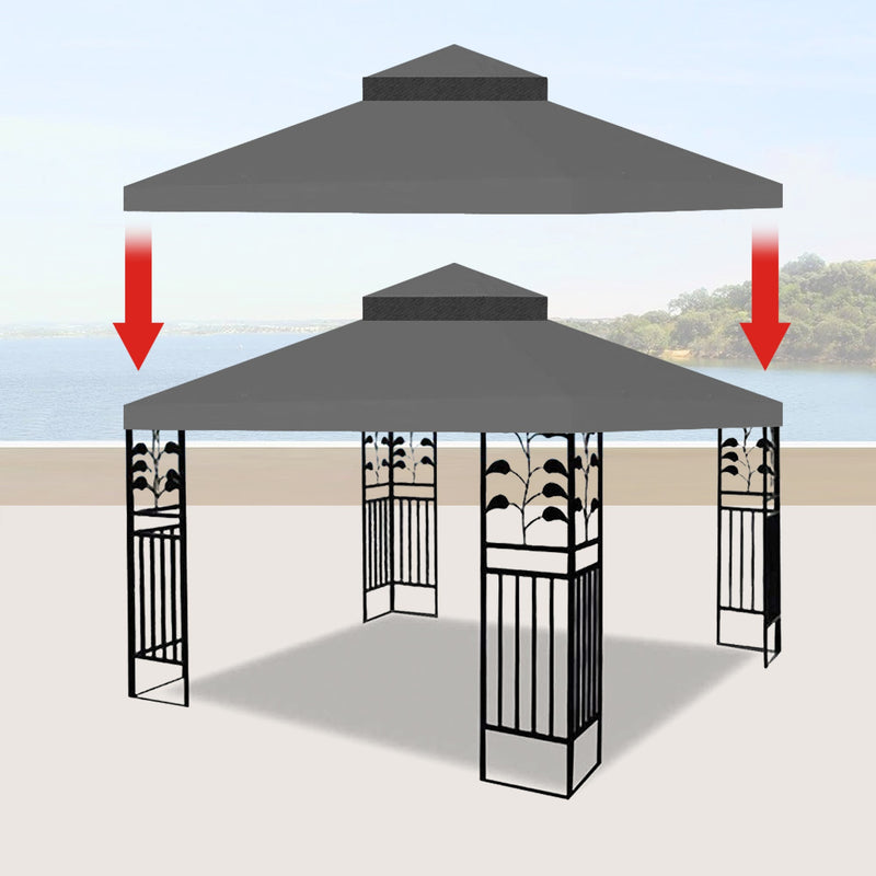 10x10 Ft Outdoor Patio Gazebo Replacement Canopy, Double Tiered Gazebo Tent Roof Top Cover Only (Frame Not Include)