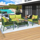 4-Piece Rope Patio Furniture Set, Outdoor Furniture with Tempered Glass Table, Patio Conversation Set Deep Seating with Thick Cushion for Backyard Porch Balcony (Fluorescent Yellow & Green)