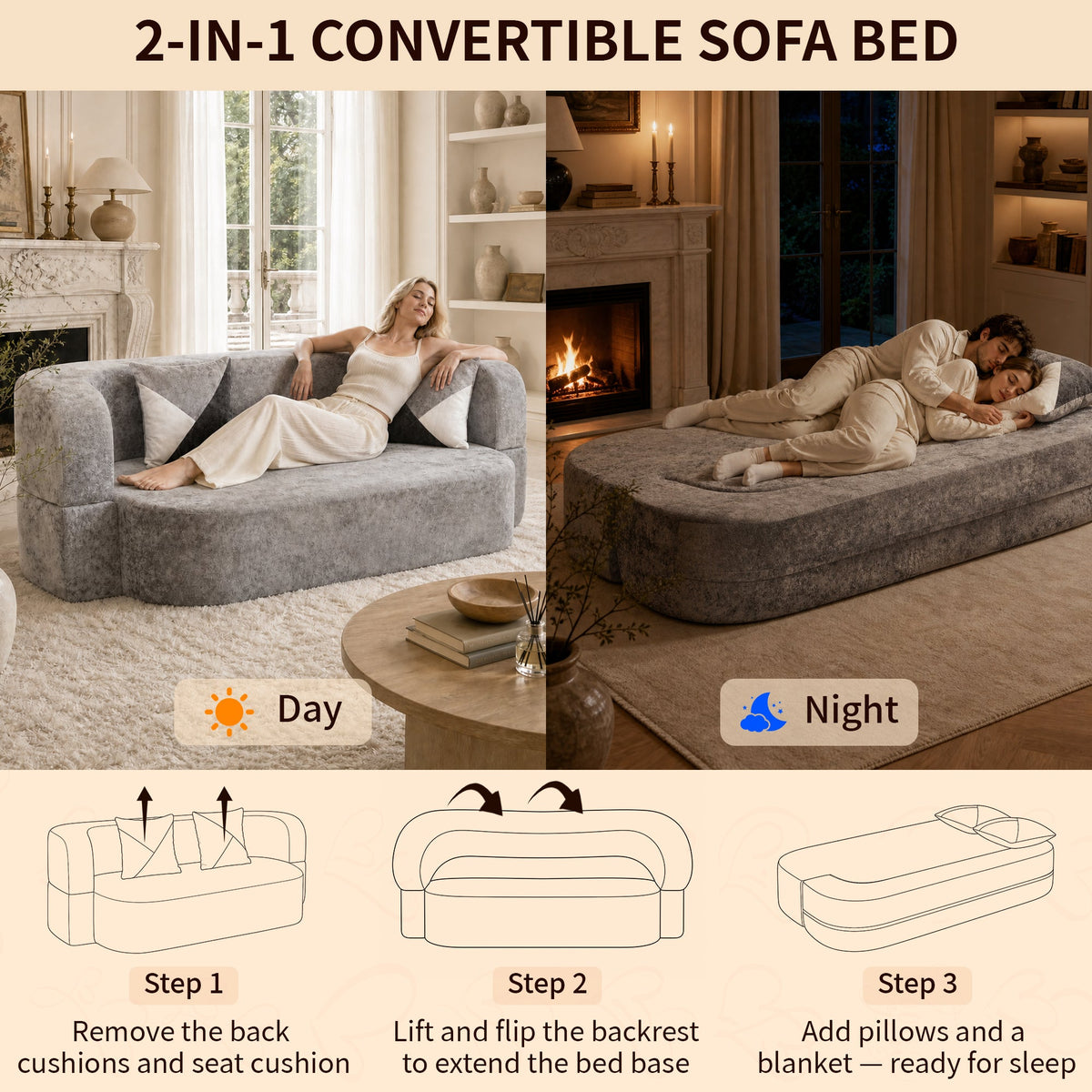 Eggshell Sofa Bed - Convertible Boneless Couch, photo 4 of 10