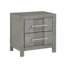 Modern 2 Drawer Nightstand In Gray Finish With Silver Metal Handles, Contemporary Bedside Table With Smooth Glide Drawers