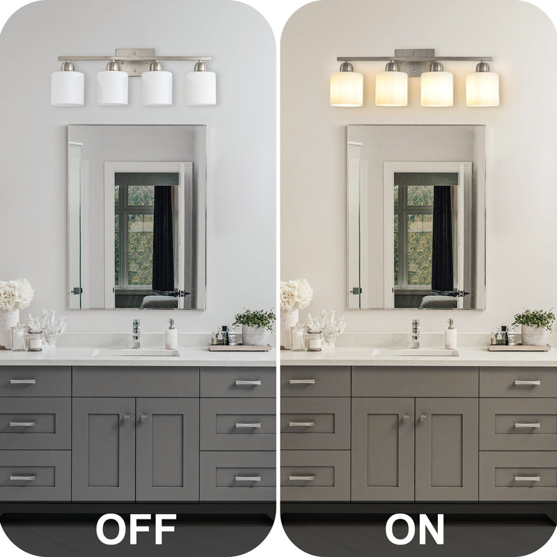 Modern 4-Light Bathroom Fixture with Nickel Finish and Milky, photo 7 of 7