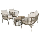4-Piece Rattan Outdoor Patio Conversation Set with Seating Set for 5 and Coffee Table for Porch, Backyard and Garden (Brown Grey)