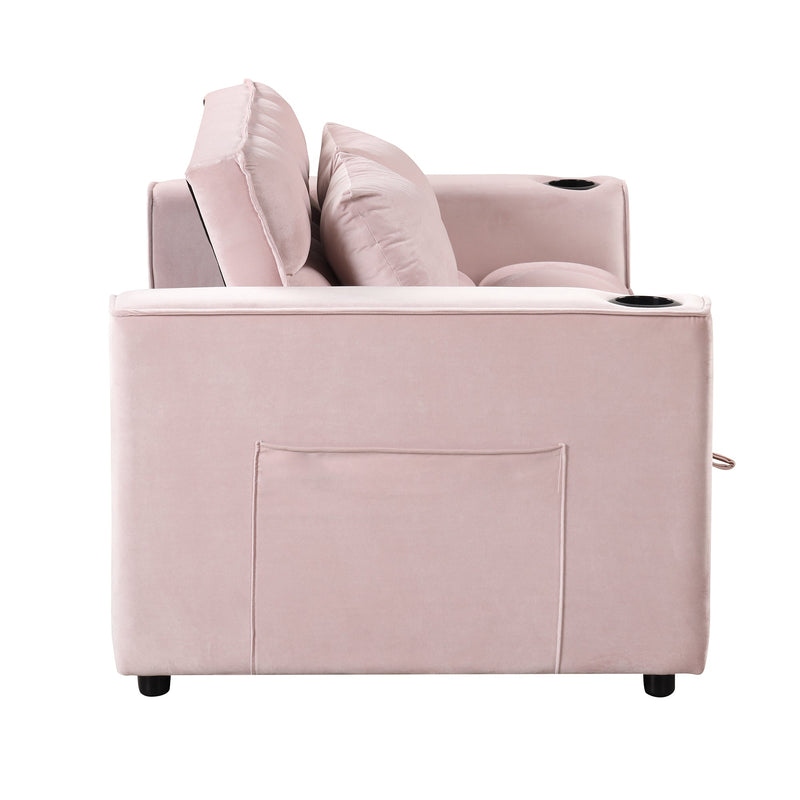 55.3" 4-1 Multi-functional Sofa Bed with Cup Holder and USB Port for Living Room or Apartments Pink