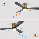 Flush Mount Ceiling Fan With 3 Solid Wood Blades Remote Control Reversible DC Motor For Living Room - Gold by Unique Piece Furniture