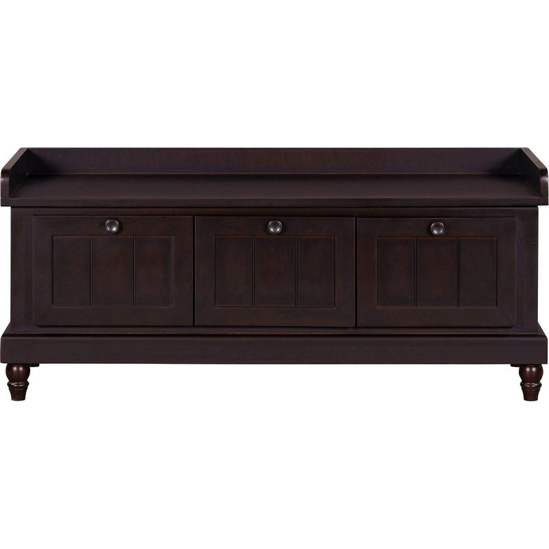 TREXM Classic Shoe Bench with Cushion and Three Drawers, Fluted Entryway Bench with Storage for Living Room, Entryway, and Hallways (Espresso)