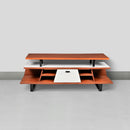 62 Inch Kate Acacia Wood TV Cabinet with Staggered 3 Tier Design and Sled Base, Brown and Black