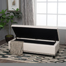 Upholstered Storage Ottoman With Nailhead Trim - Beige by HouseOfZazla