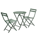 3 Piece Patio Bistro Set of Foldable Round Table and Chairs, Dark Green