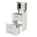 Compact 3 In 1 Vanity Desk With Open Top Mirror, Glass Desktop, 5 Height - White by HouseOfZazla