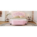 2-Pieces Bedroom Sets Full Size Flower-Shaped Upholstered LED Platform Bed with Storage Ottoman-Sherpa Fabric, Pink