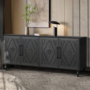 Carved Flower Door Large Storage Cabinet with Metal Handle