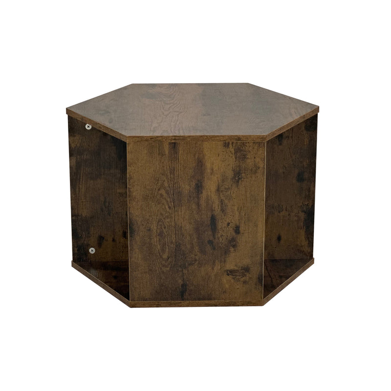 23.62" Hexagonal Coffee Table Side Table Nightstand Antique Wood