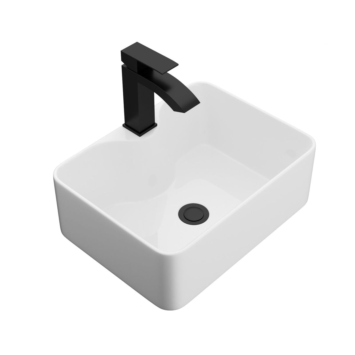 Rectangular Vessel Sink With Faucet & Drain - White / Black, photo 12 of 14