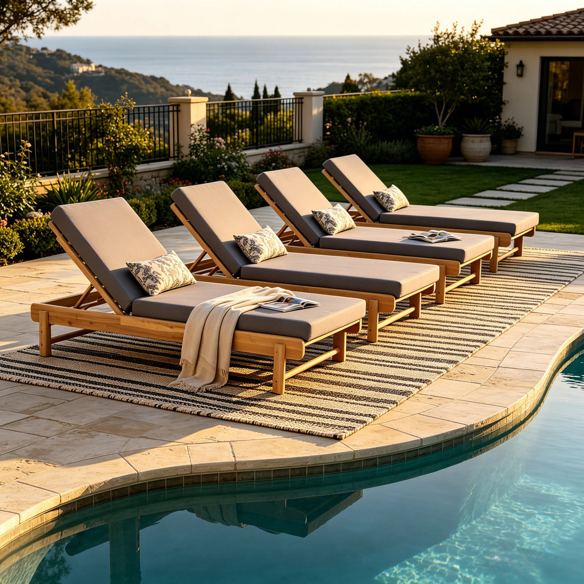 Light Teak Acacia Wood Chaise Lounge Set, photo 7 of 10