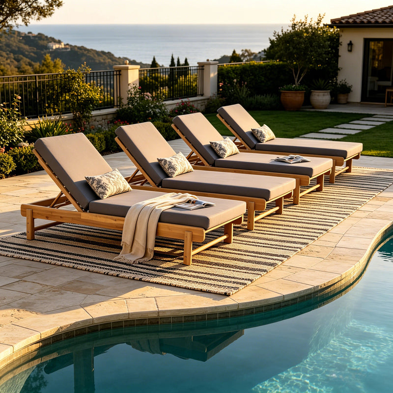 Light Teak Acacia Wood Chaise Lounge Set, photo 7 of 10