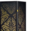 4 Panel Folding Screen With Diamond Scrollwork Motif - Black
