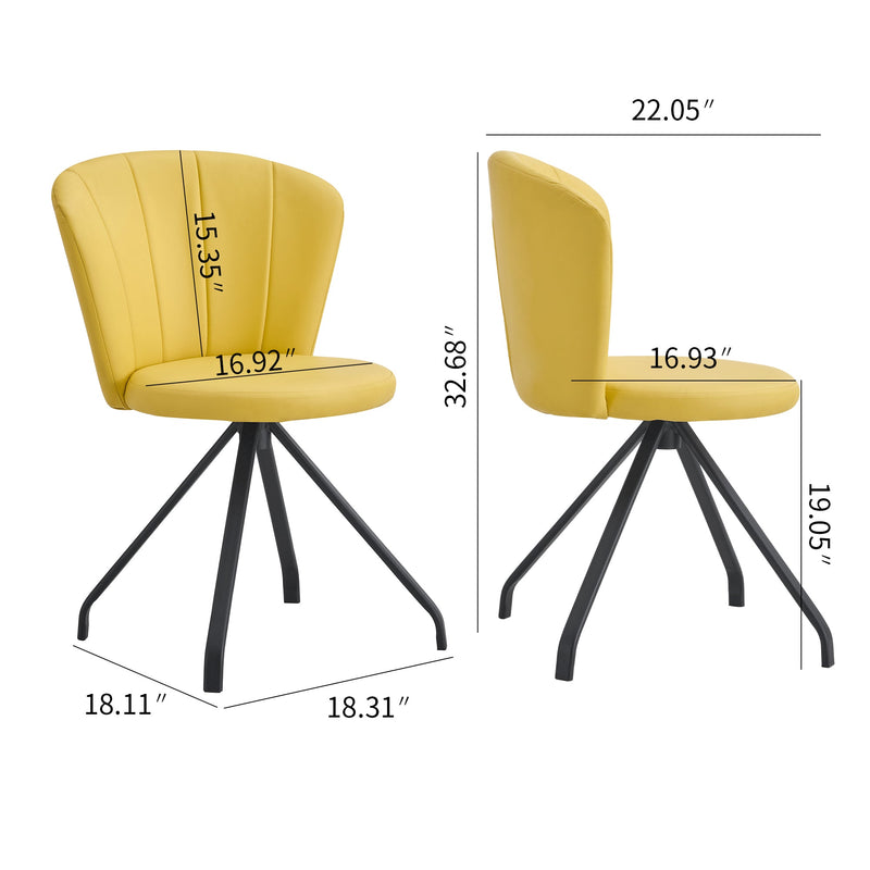 Light yellow 360 Swivel Makeup Home Office Chair, PU Vanity Chair, Nail chair for Women, queen fancy chair for girls,Upholstered Chair with Black Metal Legs for Dining Room bedroom and Living room