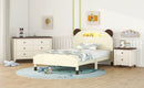 3-Pieces Bedroom Sets Twin Size Bear-Shape Platform Bed with Nightstand and Storage dresser,Cream+Walnut