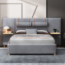 Upholstered Platform Bed, 2 Outlets And USB Charging Ports On Both Sides, 2 Bedside Pillows, Storage Shelves by Unique Piece Furniture