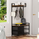 Hall Tree With 2 Movable Drawers, Shoe Storage, Shelves, Garment Racks, And 23 Hooks For Entryway - Rustic Brown by HouseOfZazla
